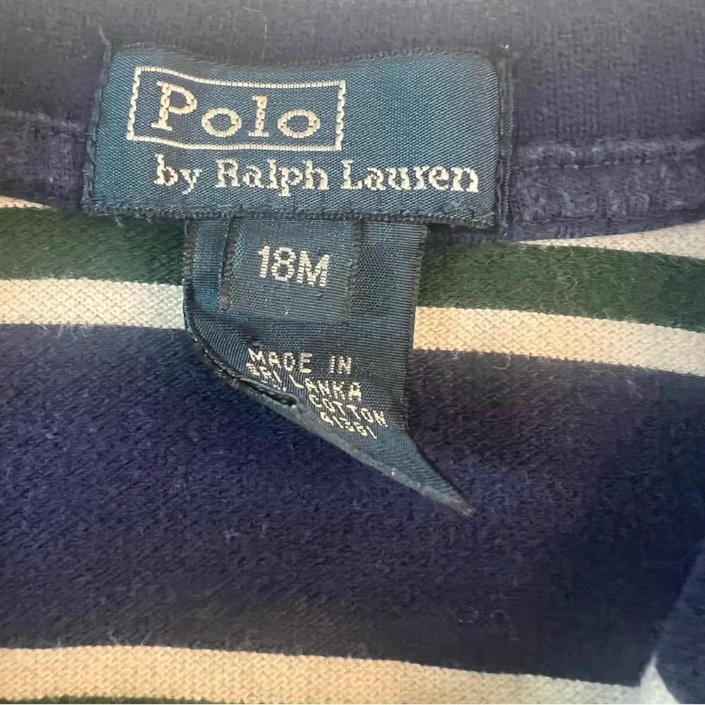 Polo‎ Ralph Lauren Long Sleeve Classic Rugby Polo Shirt Navy Green Stripe 18M